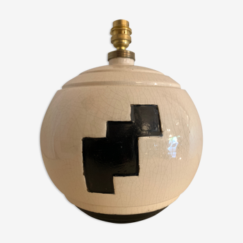 Pied de lampe boule art déco céramique craquelée, Charles Harva