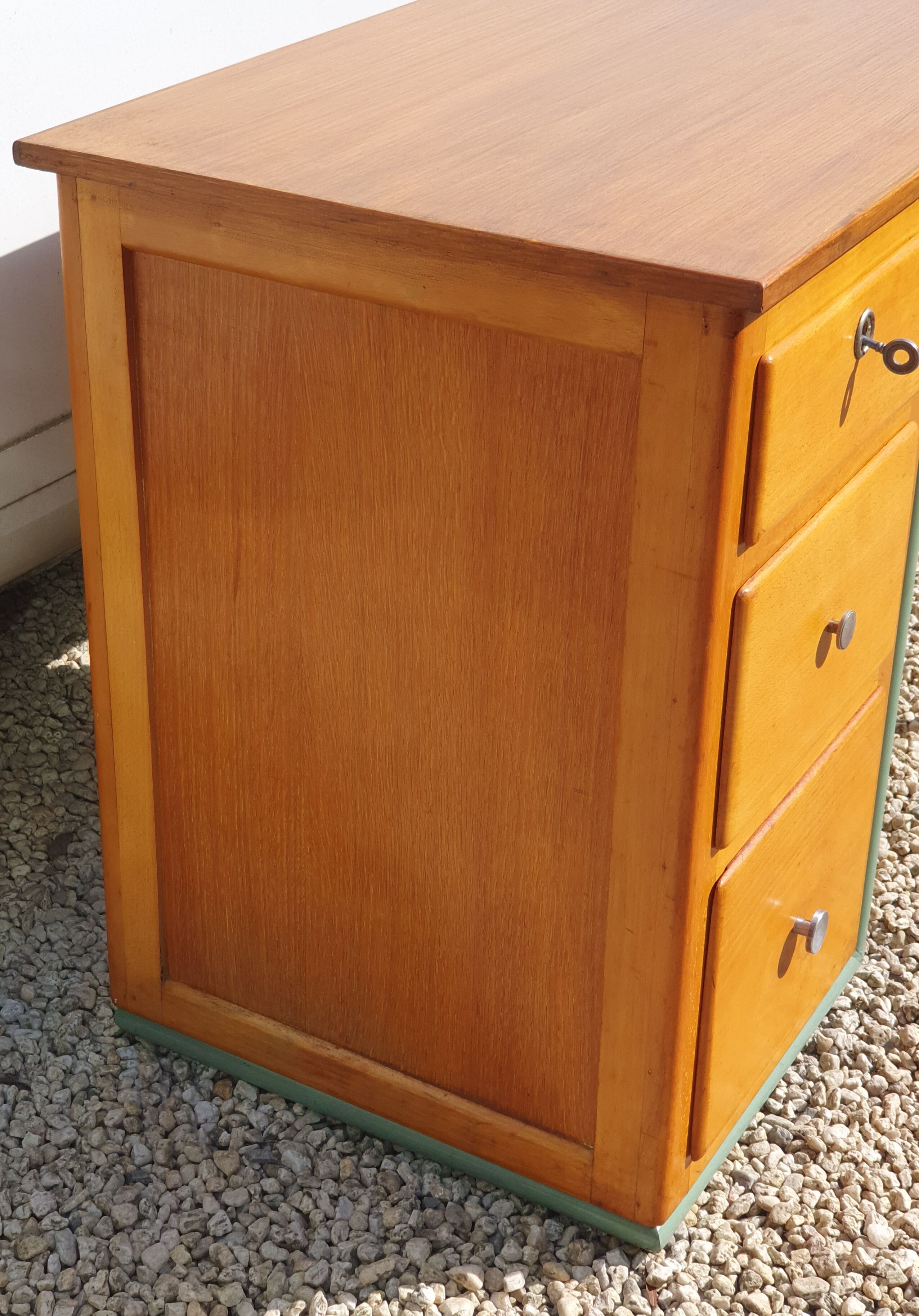 Small vintage desk with 3 drawers in lacquered tube and wood