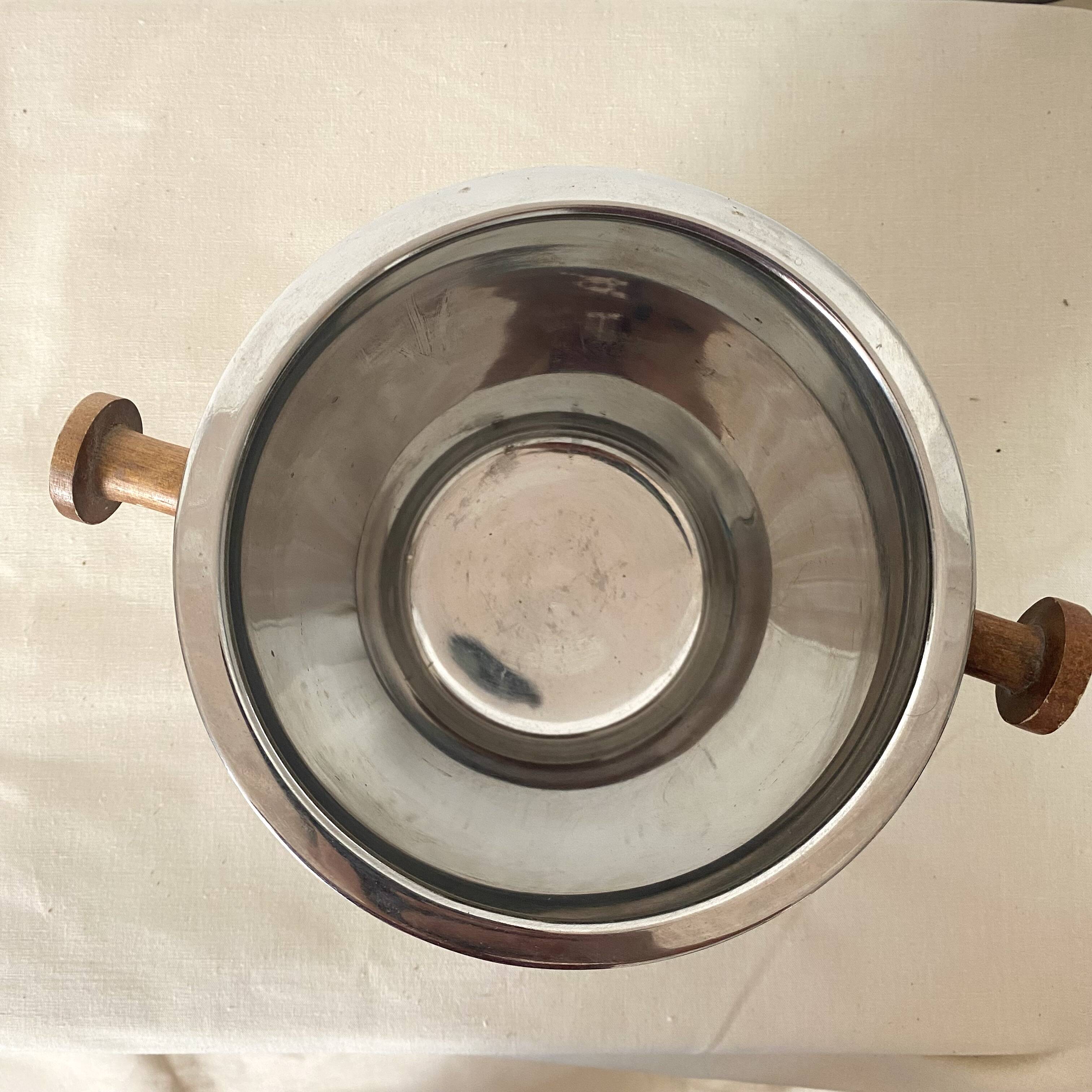 Double-walled stainless steel and wood champagne bucket