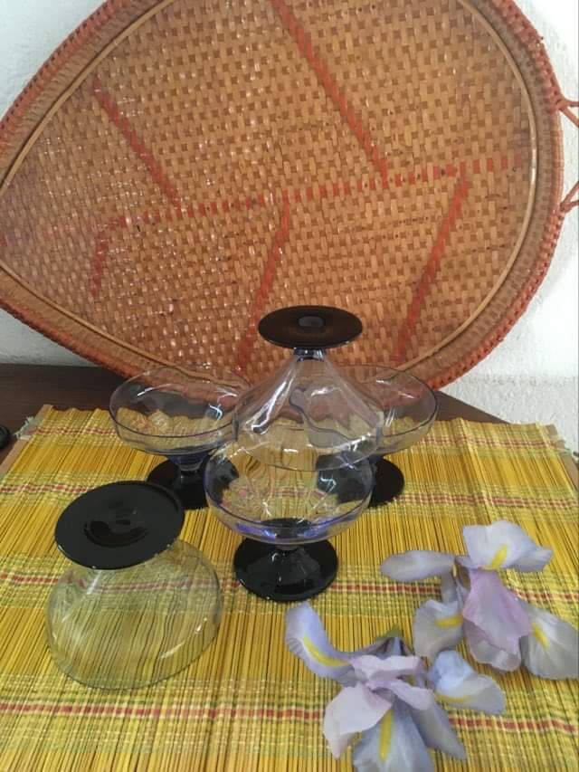 Five vintage cuts with blue glass