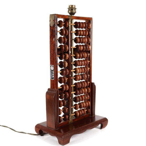 Ancien pied de lampe boulier, abacus chinois suanpan “lotus‑flower brand”