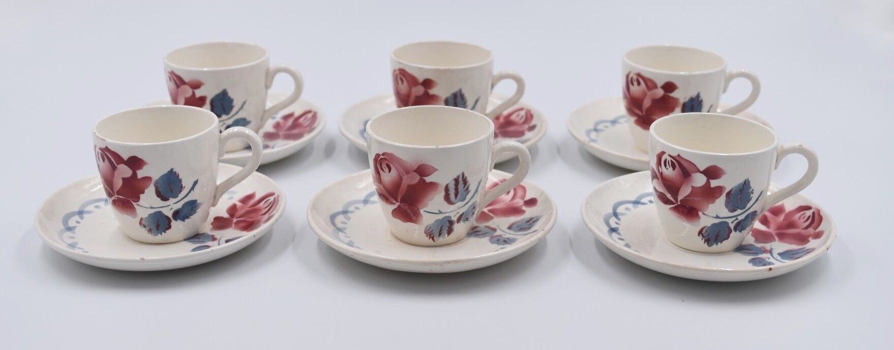 6 cups and under coffee cups Digoin Sarreguemines décor Cannes