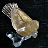 Clipboard Murano- small bird in blown glass with intercalary decoration of gold paillons.