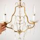 Lustre français en laiton doré 3 bras avec pampilles cristal