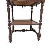 Antique French oak Side Table With Embroidered Top, late 1800s