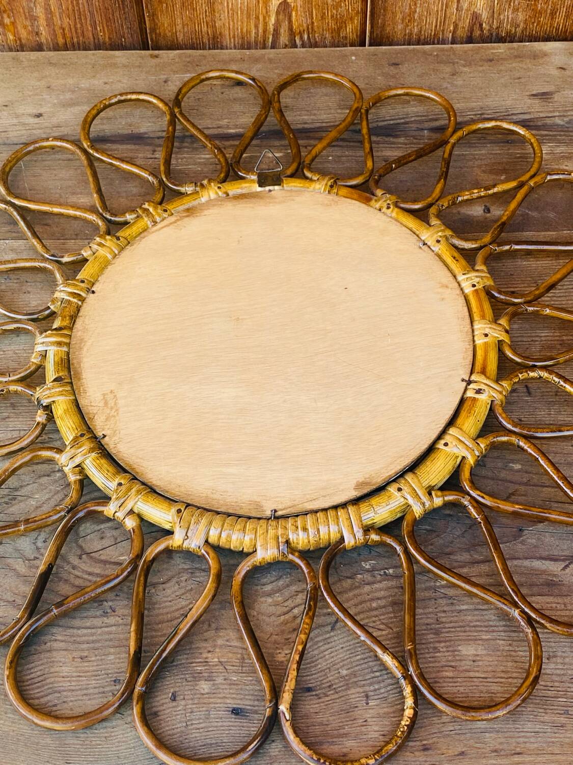 Vintage rattan flower sun mirror