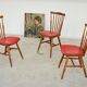 Lot de 3 chaises bois et skaï rougeTacoma par Baumann 1960