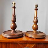 Pair of antique carved wooden lamps