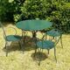 Garden furniture 1 table 4 armchairs wrought iron old green wagon
