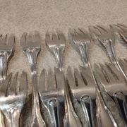 12 silver-plated metal cake forks by Argental silversmiths with a decorative pattern