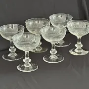 Champagne Coupes – Set of 6 Antique Hand Engraved Art Deco Stemware