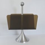 Vintage 1970s magazine rack in plexiglass and brushed steel