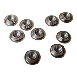 Lot of 9 vintage stainless steel egg cups from the 1970s, timeless minimalist design, dishwasher safe.