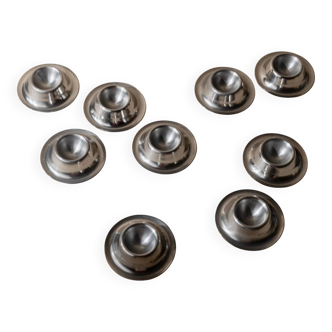 Lot vintage de 9 coquetiers en acier inoxydable des années 1970, design minimal intemporel, compatibles lave-vaisselle