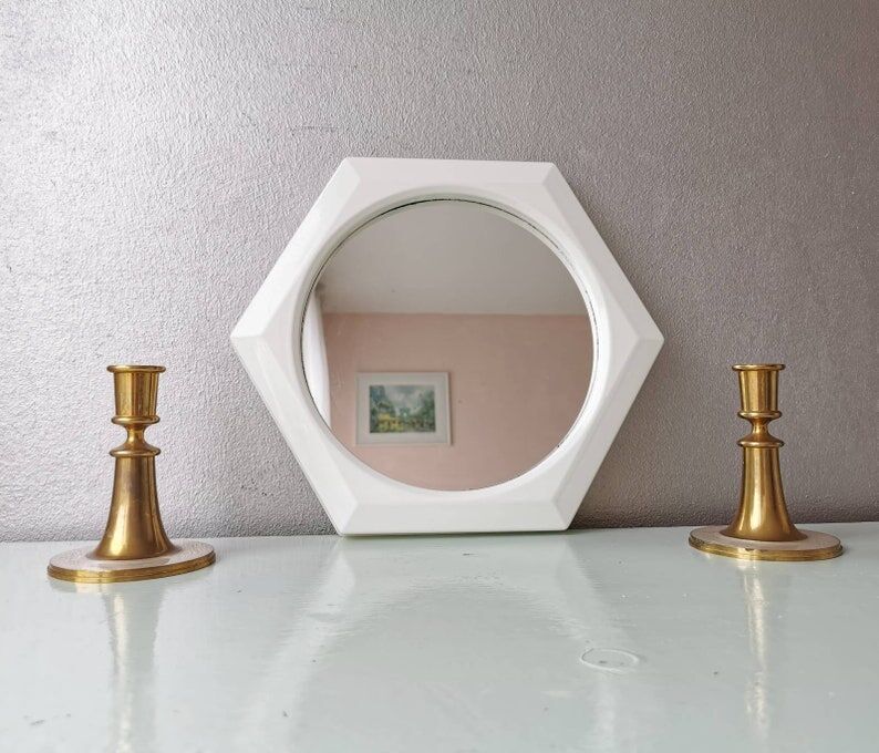 Set of 2 brass candle holders with mother-of-pearl, 1970s