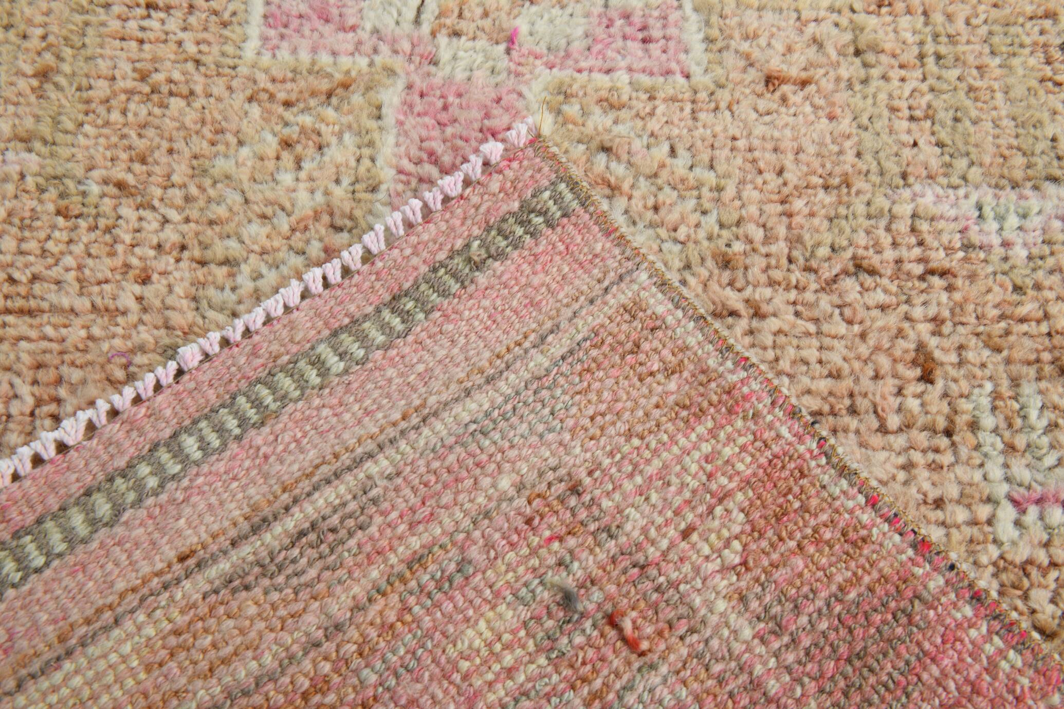 Turkish Pink & Brown Vintage Runner Rug, 78x371Cm