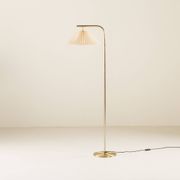 Danish brass floor lamp with Le Klint shade, 1970s