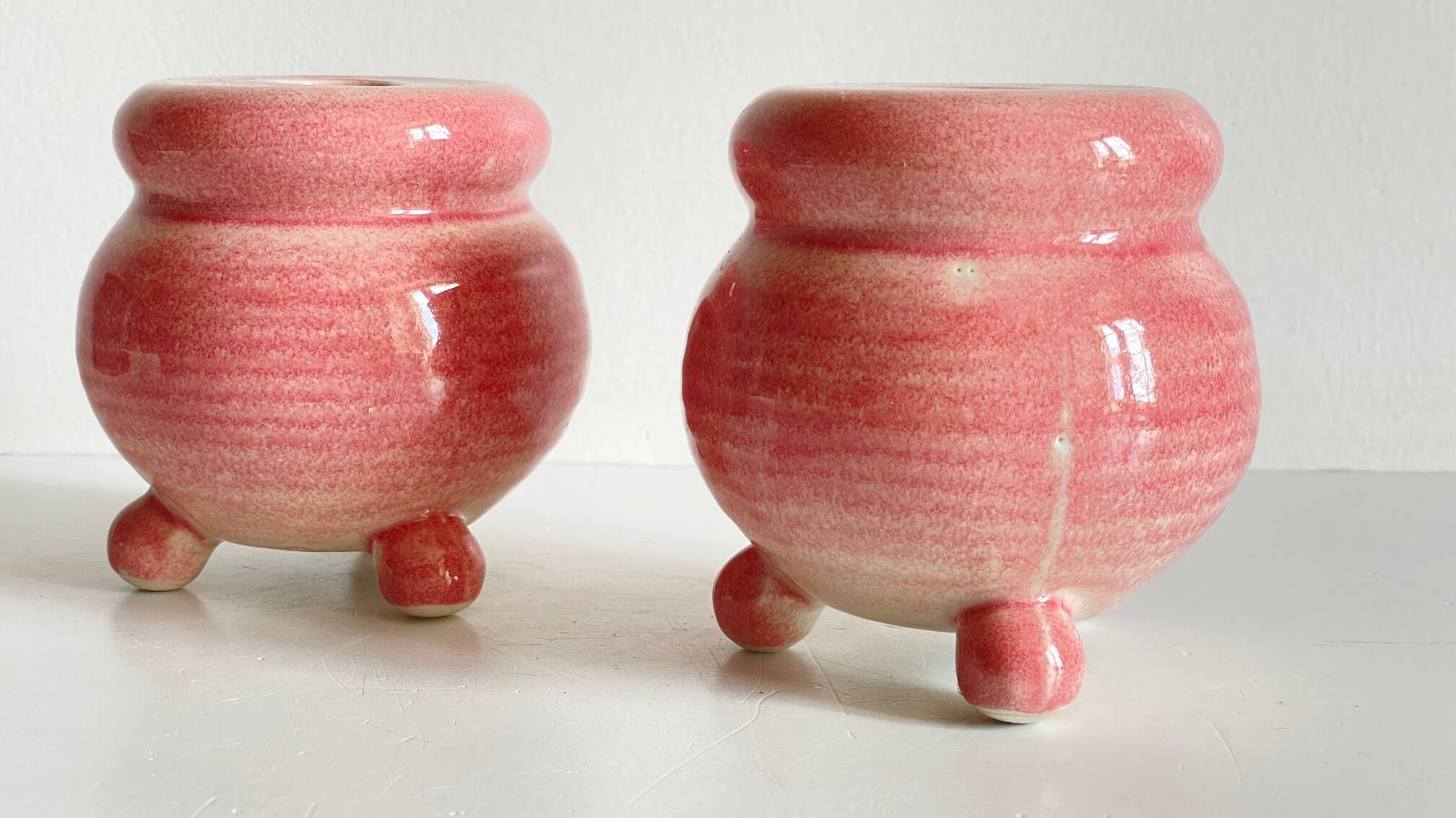 Ceramic candle holders pink 90s