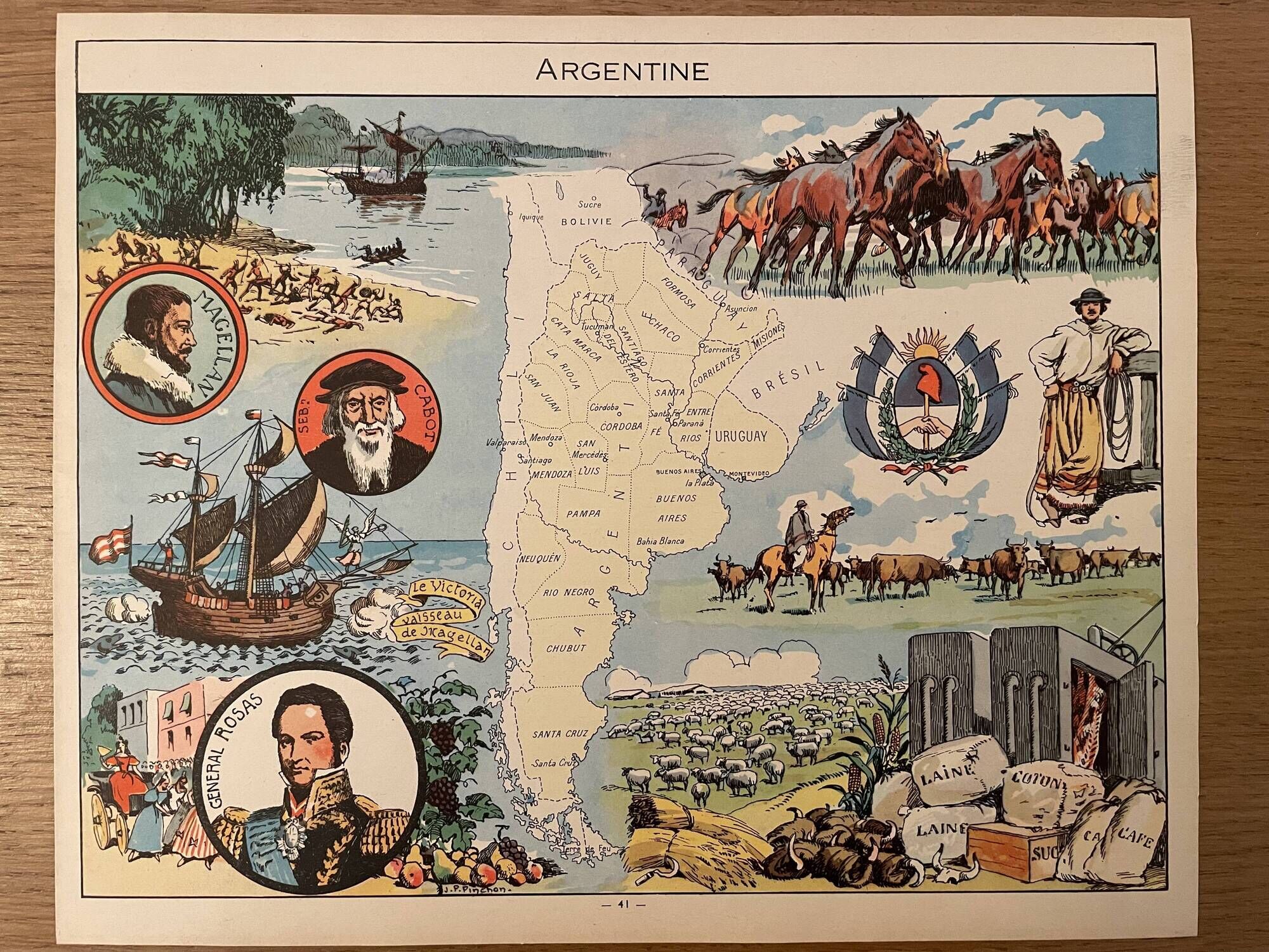 Old illustrated map of Argentina from 1948 - JP Pinchon