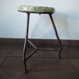 Vintage tripod stool, industrial style wood and metal