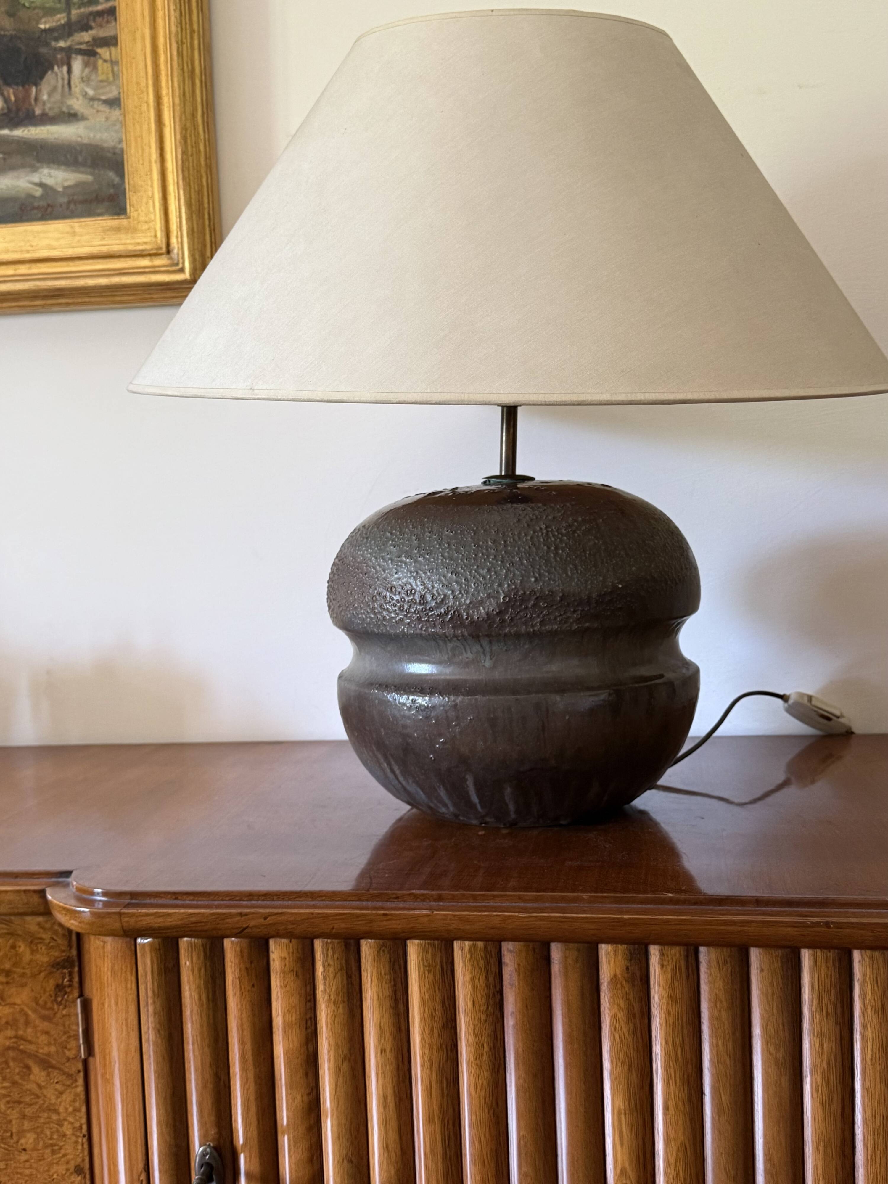 Mid-century modern brown ceramic lamp base,  France 1960s