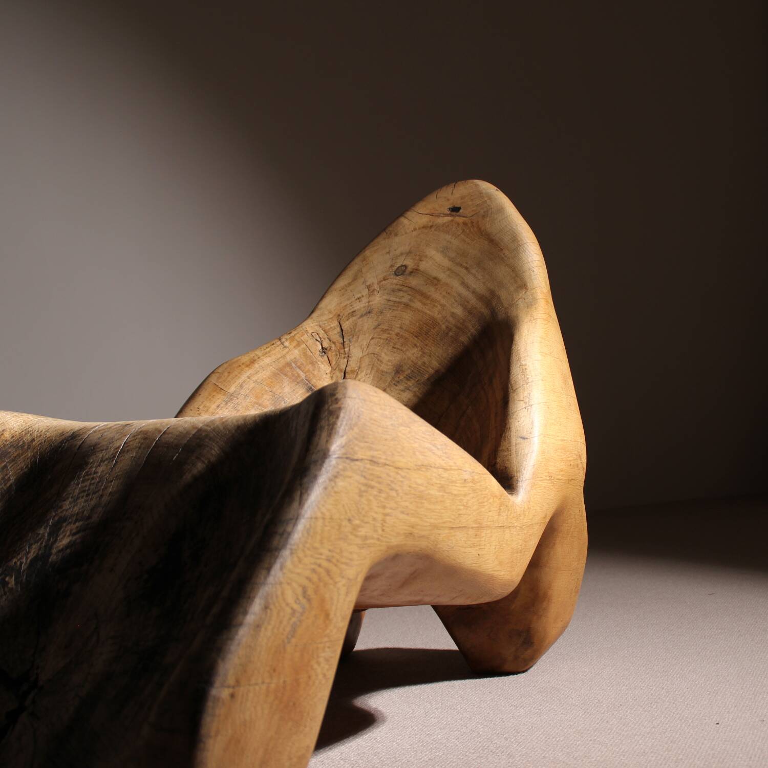 Brutalist Chaise Longue – Lounge Chair in Solid Oak | Germany 1970s
