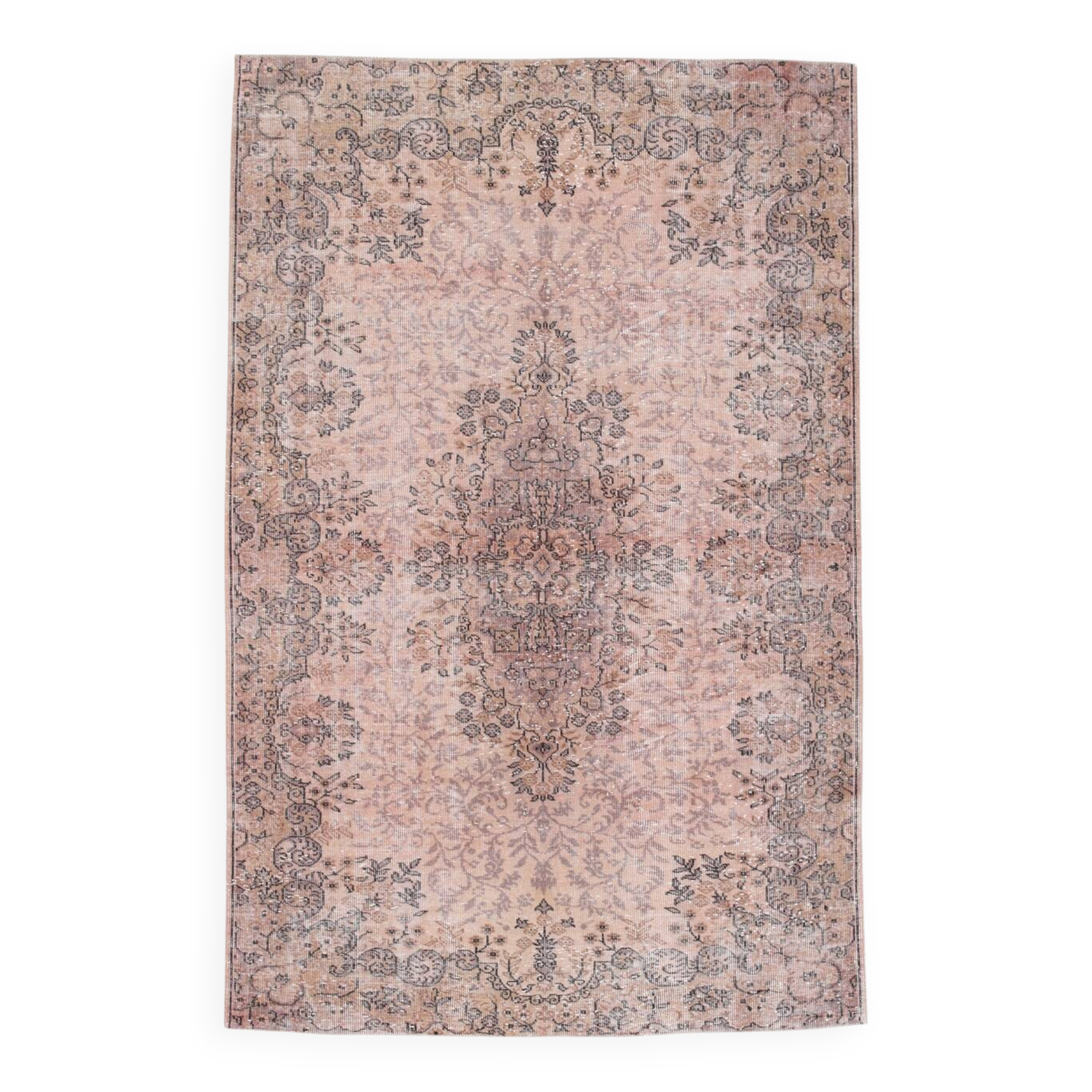 Pink Rug  266x173 cm Pastel Pink Vintage Carpet , Hand Made Wool Carpet.