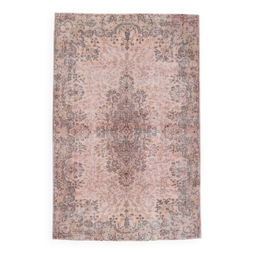 Pink Rug  266x173 cm Pastel Pink Vintage Carpet , Hand Made Wool Carpet.