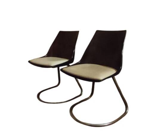 Pair of 70s chairs, smoked plexiglass and chrome legs