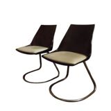 Pair of 70s chairs, smoked plexiglass and chrome legs