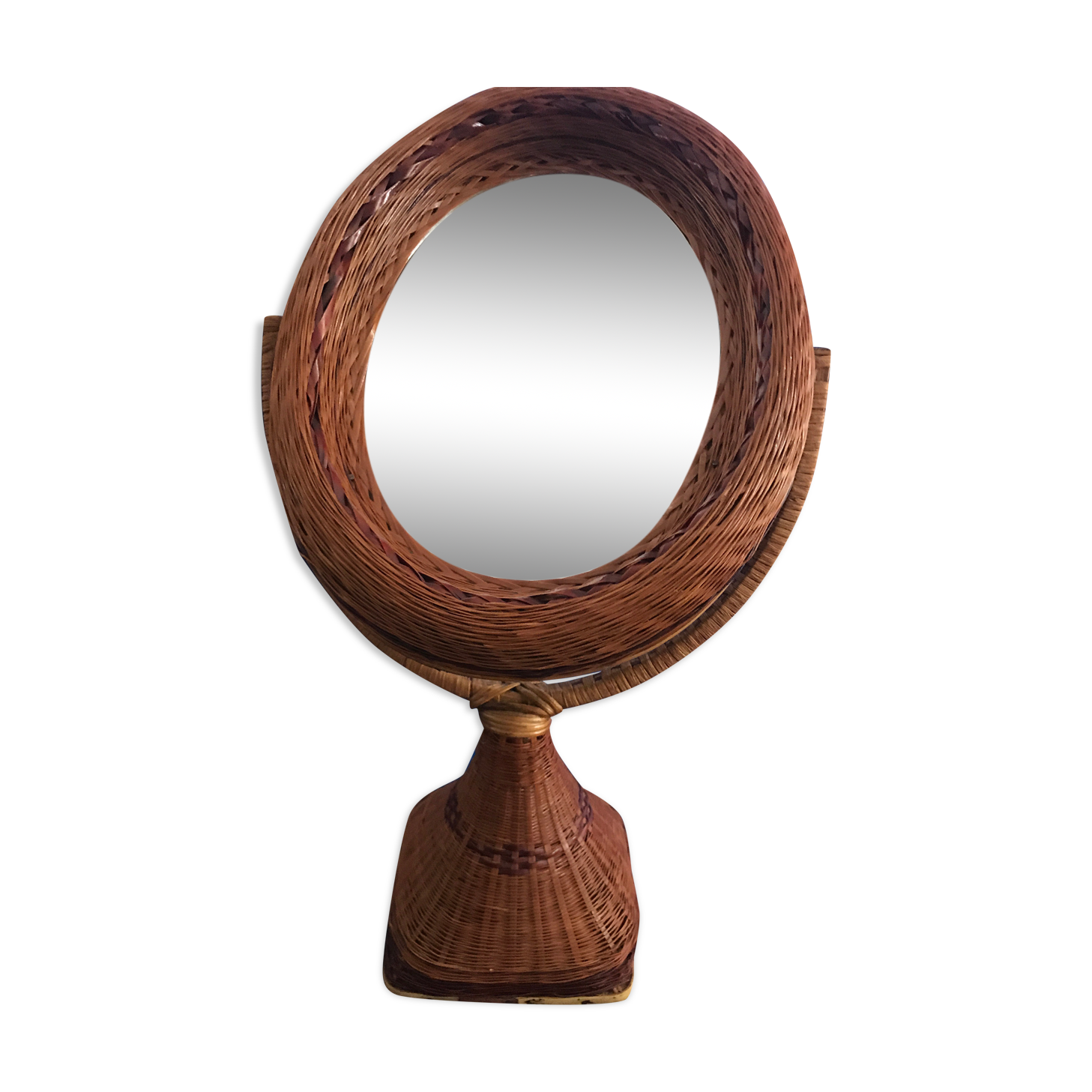 Braided wicker rattan mirror