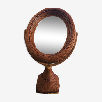 Braided wicker rattan mirror
