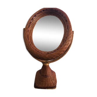 Braided wicker rattan mirror