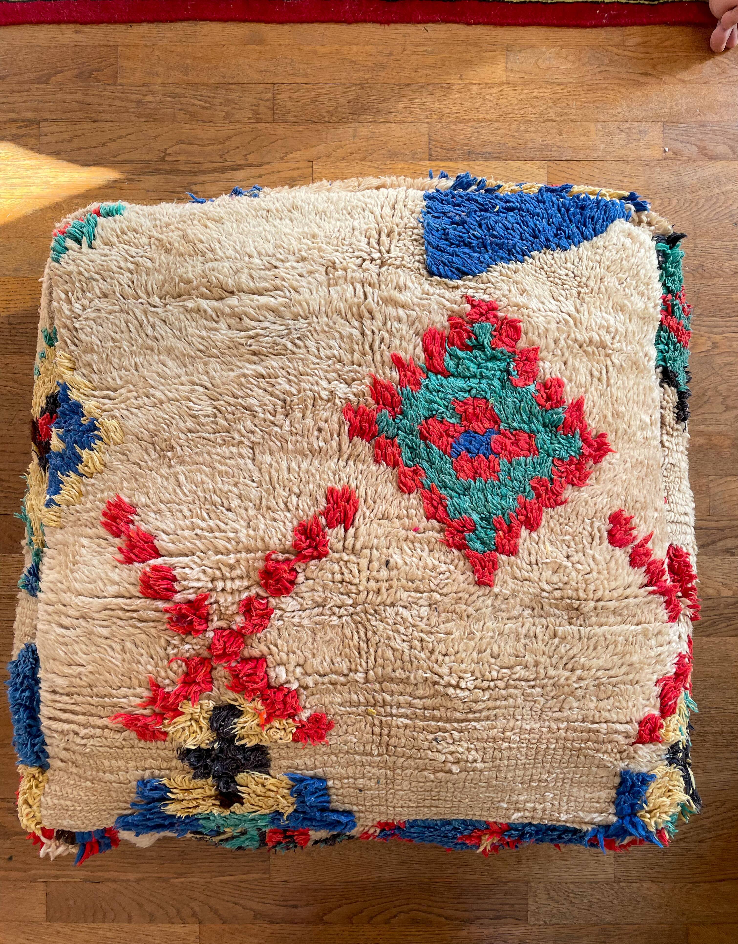 Large Bohemian Moroccan Berber Ottoman Colorful Beige Multicolored