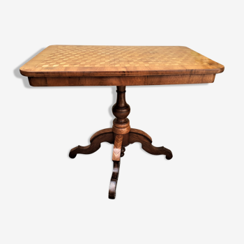 Pedestal table nineteenth century rectangular to central, marquetry tray with geometric decoration