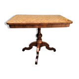 Pedestal table nineteenth century rectangular to central, marquetry tray with geometric decoration