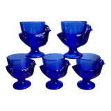 Set of 5 shells model hens in glass color royal blue 70s