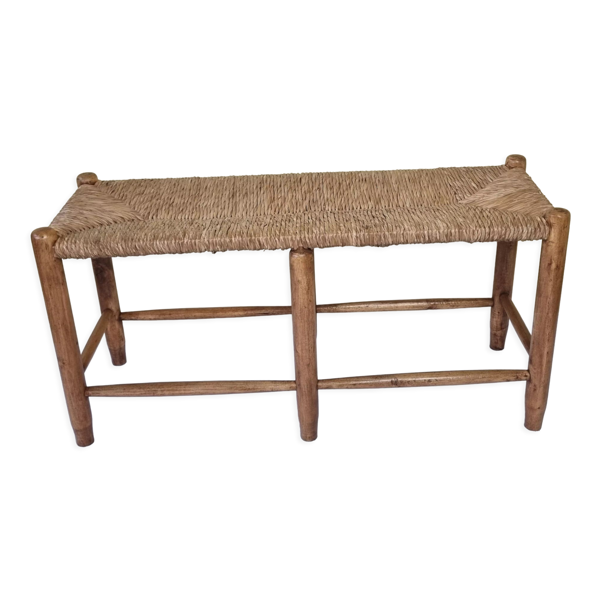Wooden entrance bench and vintage straw 90 cm