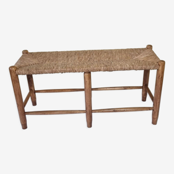 Wooden entrance bench and vintage straw 90 cm