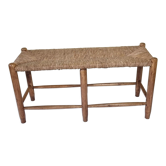 Wooden entrance bench and vintage straw 90 cm