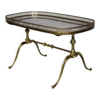 Regency Brass and Teak Bar Side Table with Removable Tray, 1960s