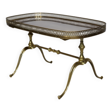 Regency Brass and Teak Bar Side Table with Removable Tray, 1960s