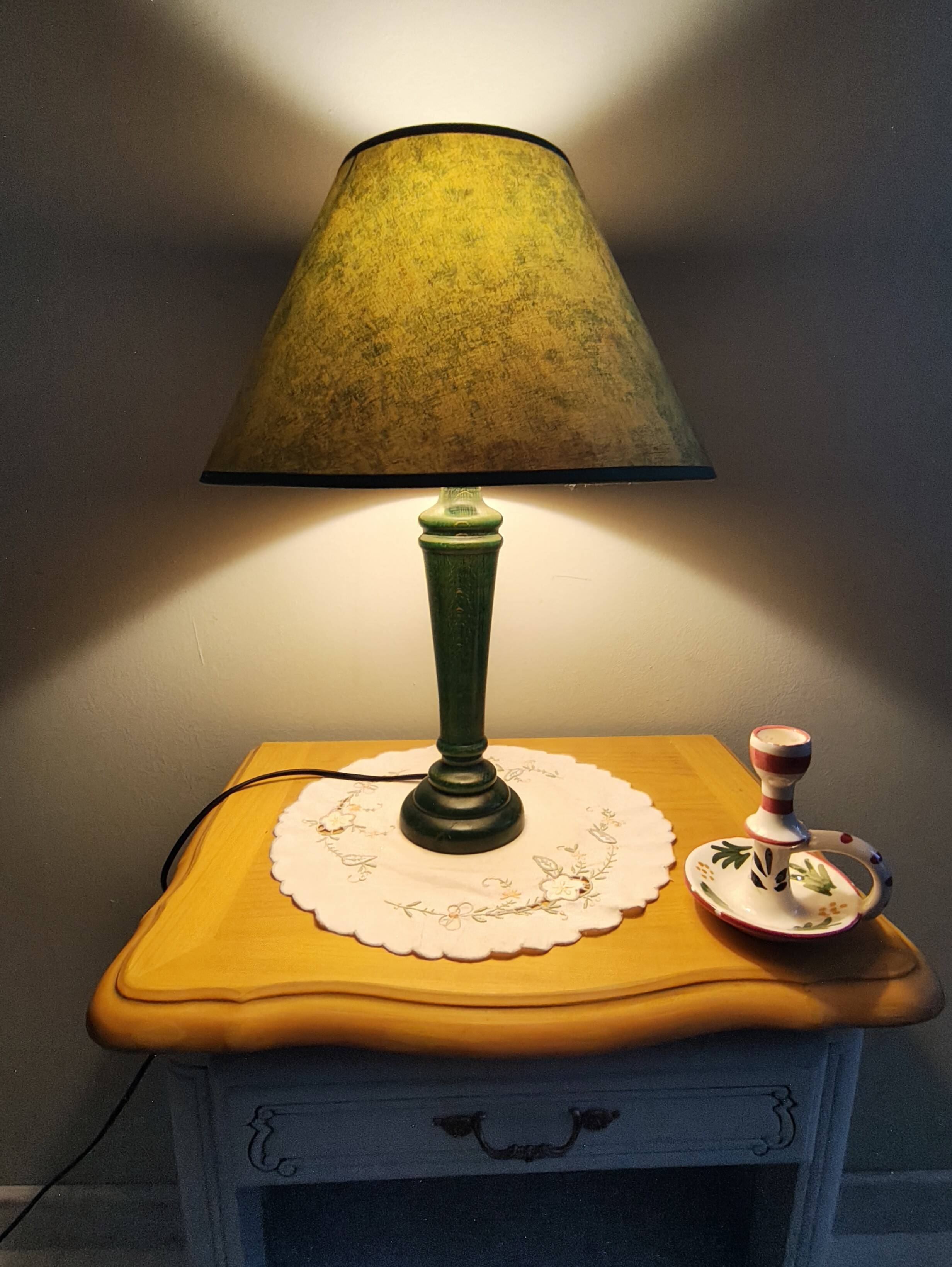 Green wooden table lamp