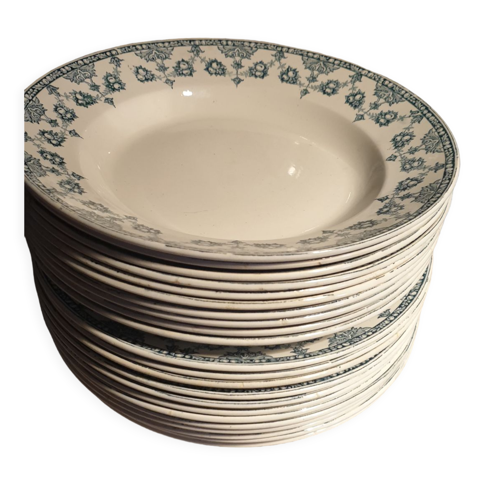 Set of 12 flat plates and 10 hollow plates in iron earth