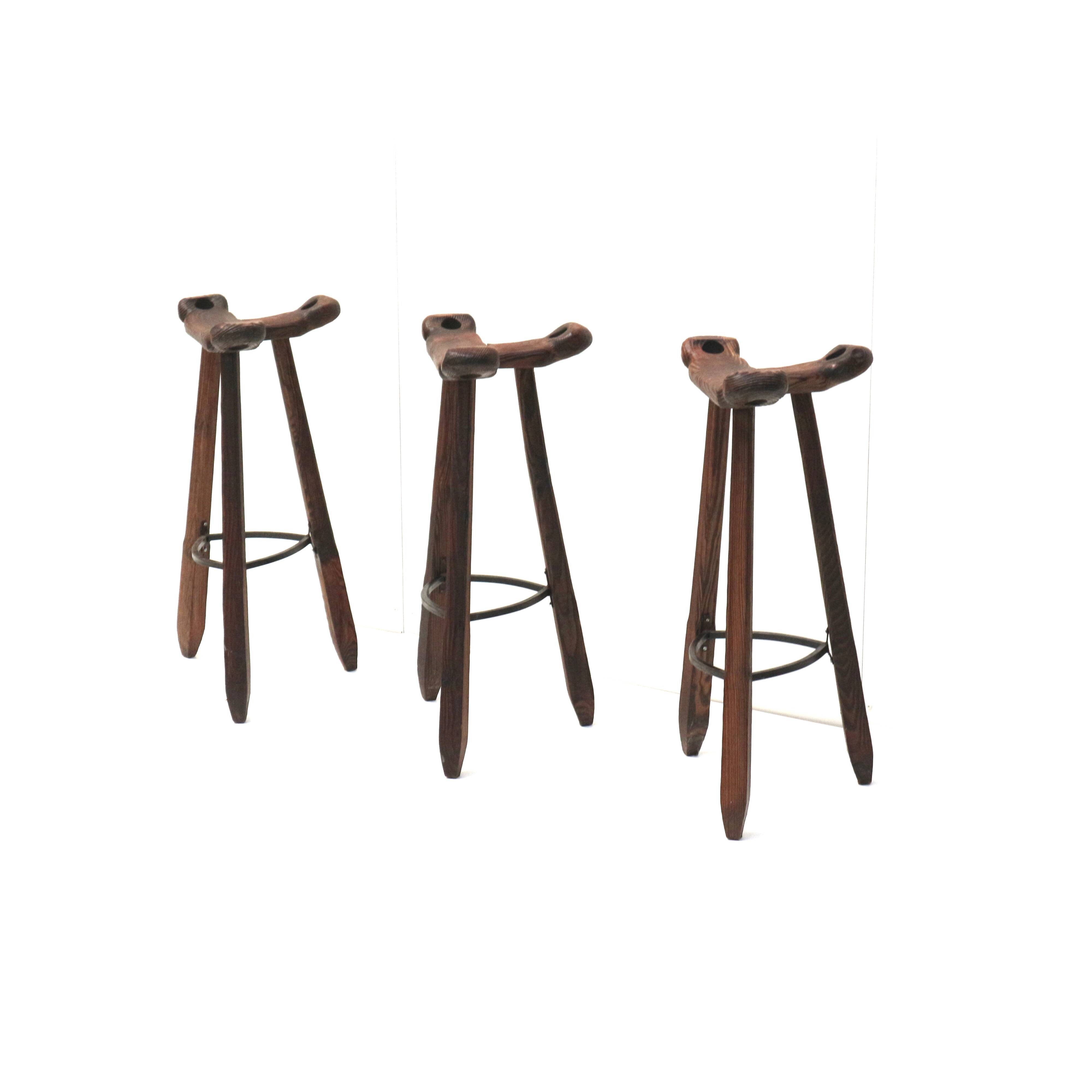 3x Vintage Spanish brutalist ‘Marbella’ stool by Confonorm, 70s