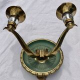 Pair of modernist bronze sconces & vintage crystal balls