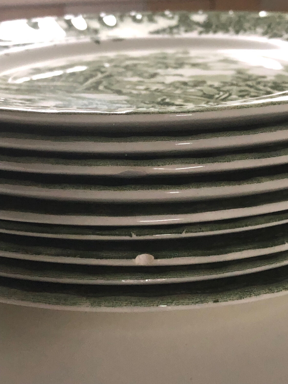 Set of 9 vintage W H Grindley plates – Country Style pattern (green)