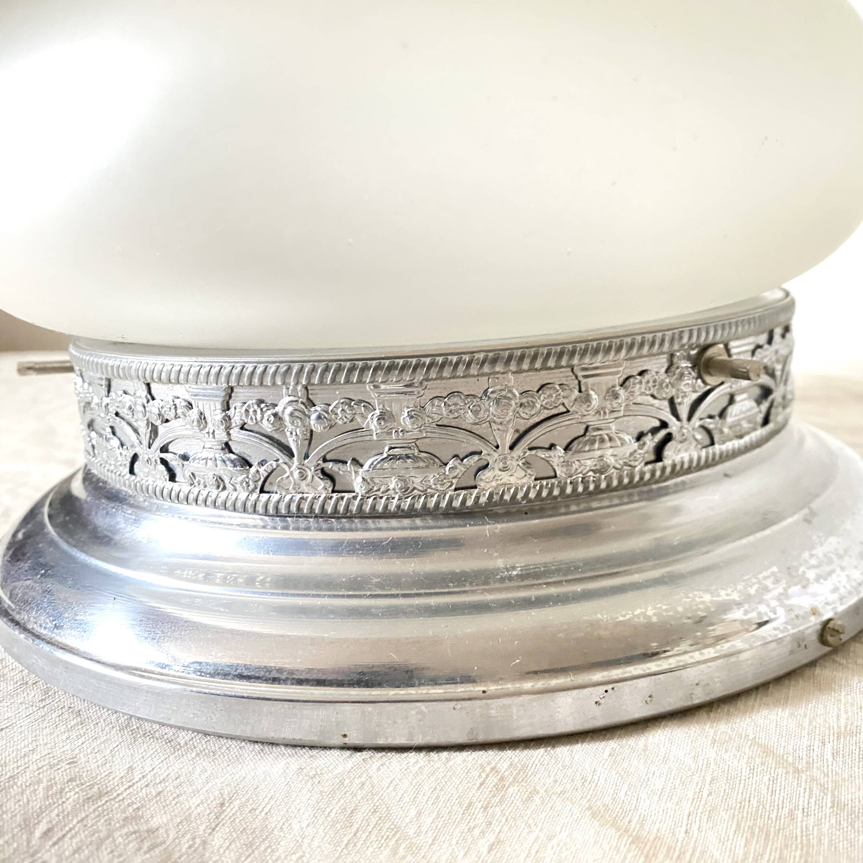 Ceiling light in glass and silver metal, flowery decor