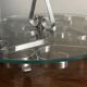 Beautiful cheese platter in glass and stainless steel with arabesques.