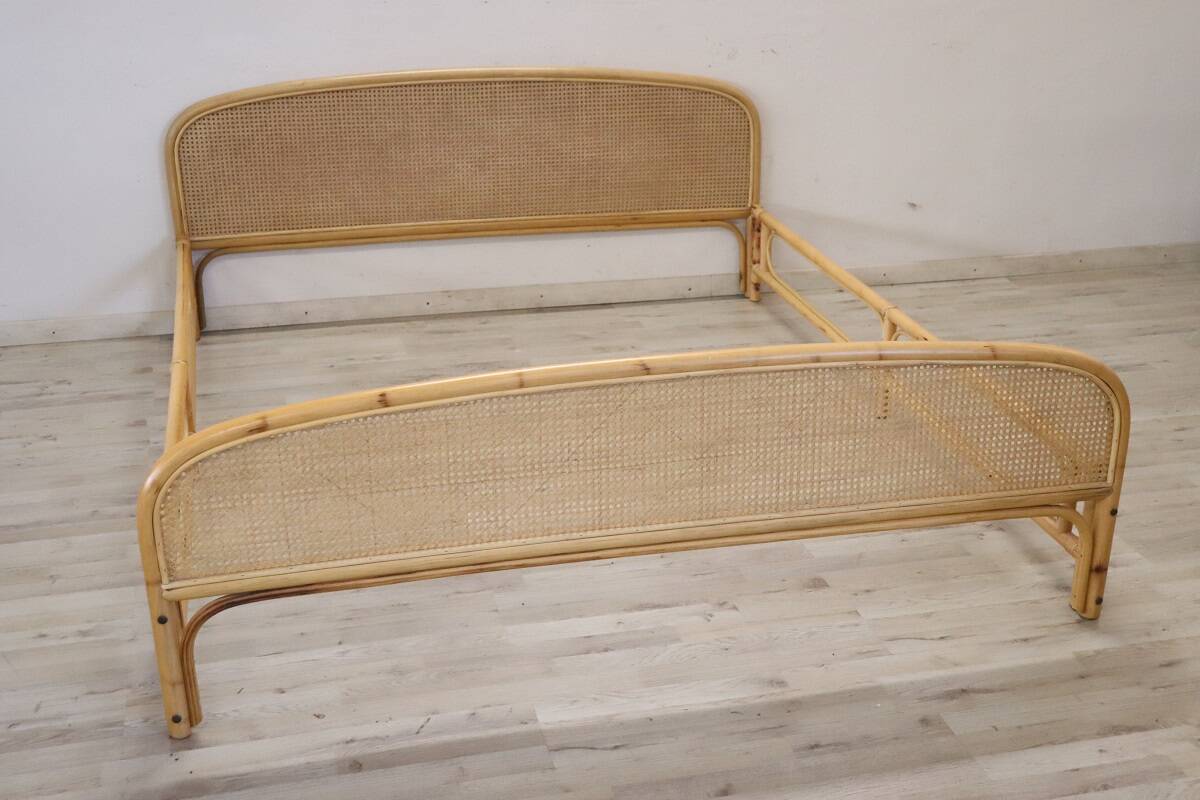 Bamboo and Vienna Straw Double Bed, 1980s